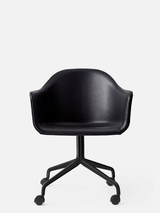 Harbour Arm Chair, Upholstered-Chair-Norm Architects-Star Base (Seat 17.7in H)/Black Steel w. Casters-0842 Black/Dakar-menu-minimalist-modern-danish-design-home-decor