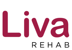 Liva Rehab" logo in magenta and black text on white background