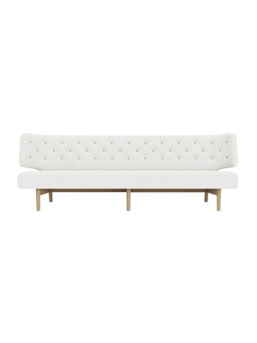 Front view of the Radiohus Sofa, 3-Seater, upholstered in Hallingdal 65 0110 fabric with natural oak legs.
