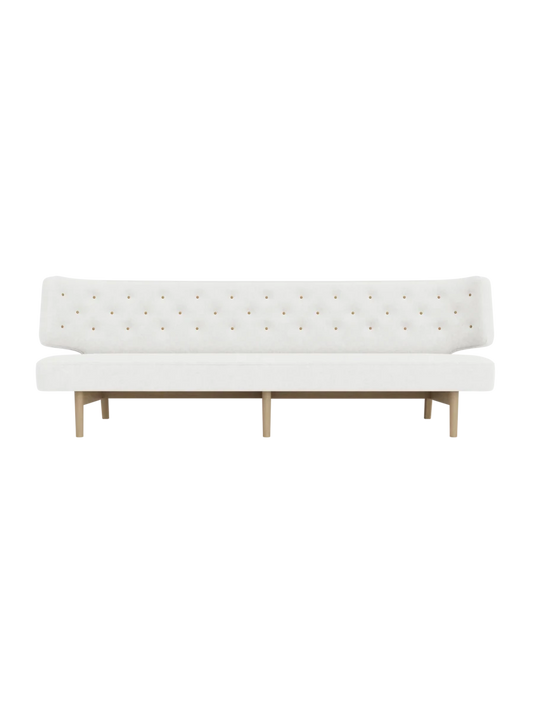 Front view of the Radiohus Sofa, 3-Seater, upholstered in Hallingdal 65 0110 fabric with natural oak legs.