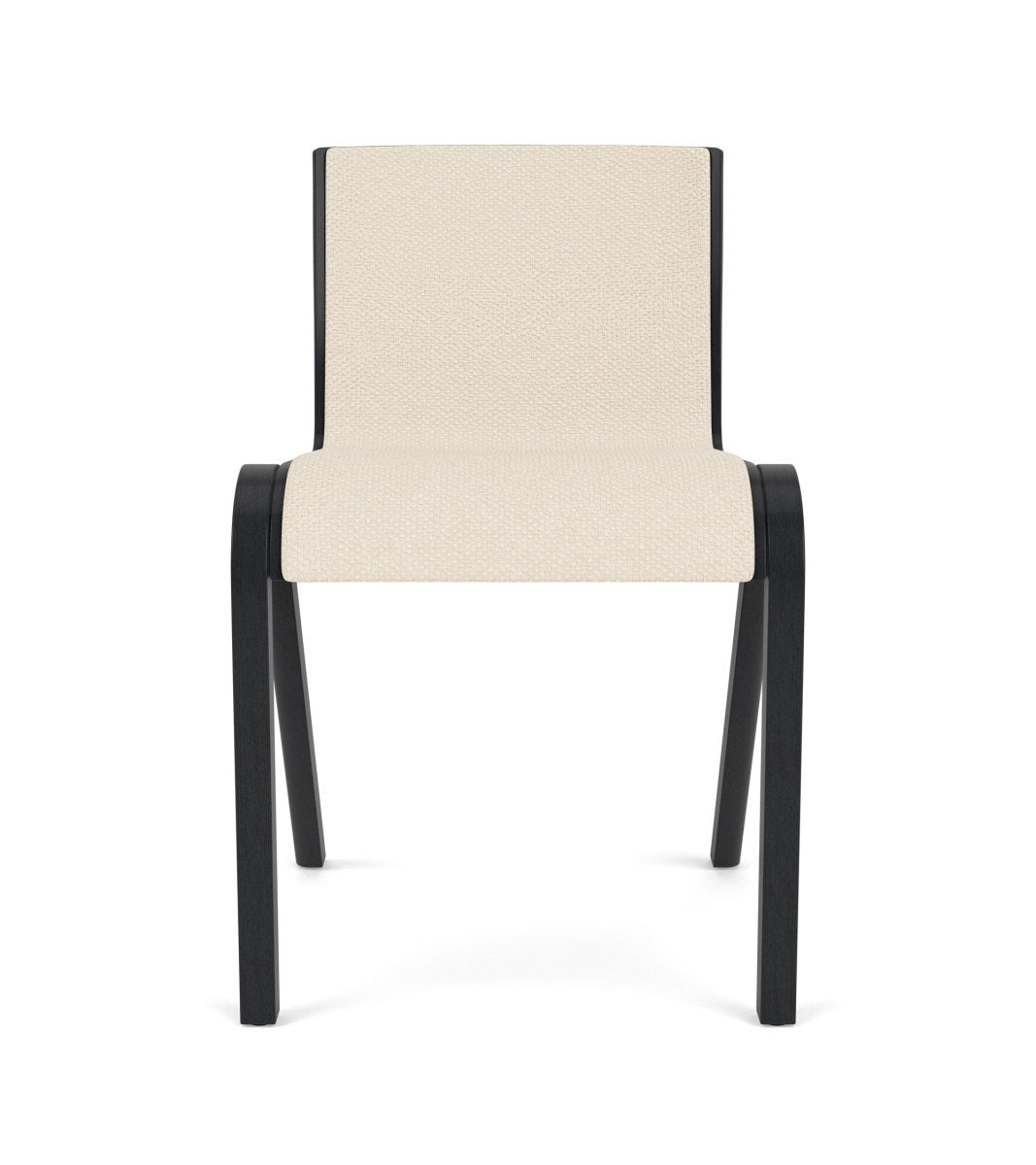 Front view of the Ready Dining Chair, Fully Upholstered, with a black oak frame and textured Logan Jasmine upholstery.