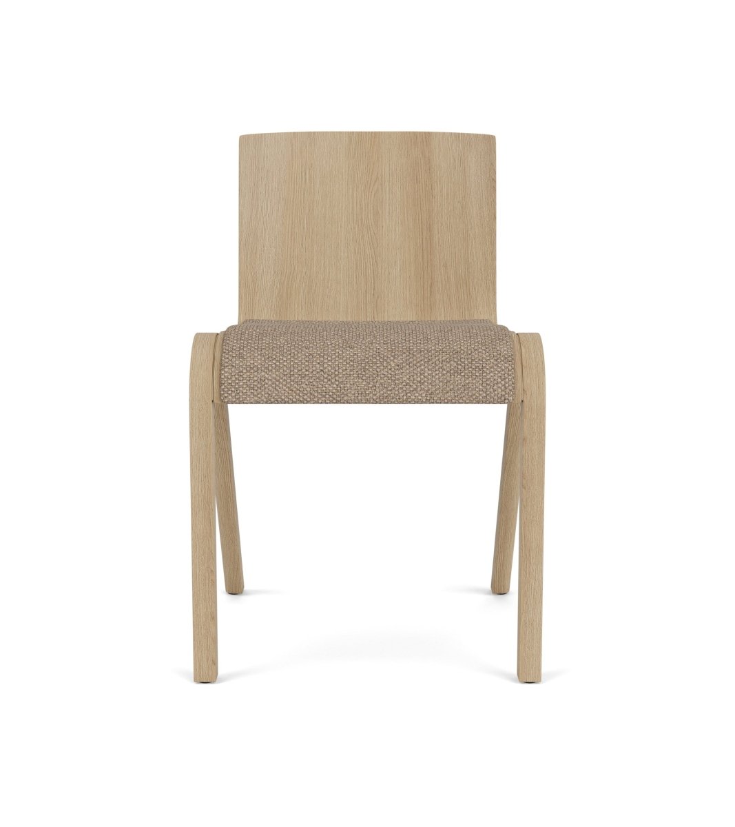 Front view of the Ready Dining Chair featuring a natural oak frame and Logan Flint upholstered seat.