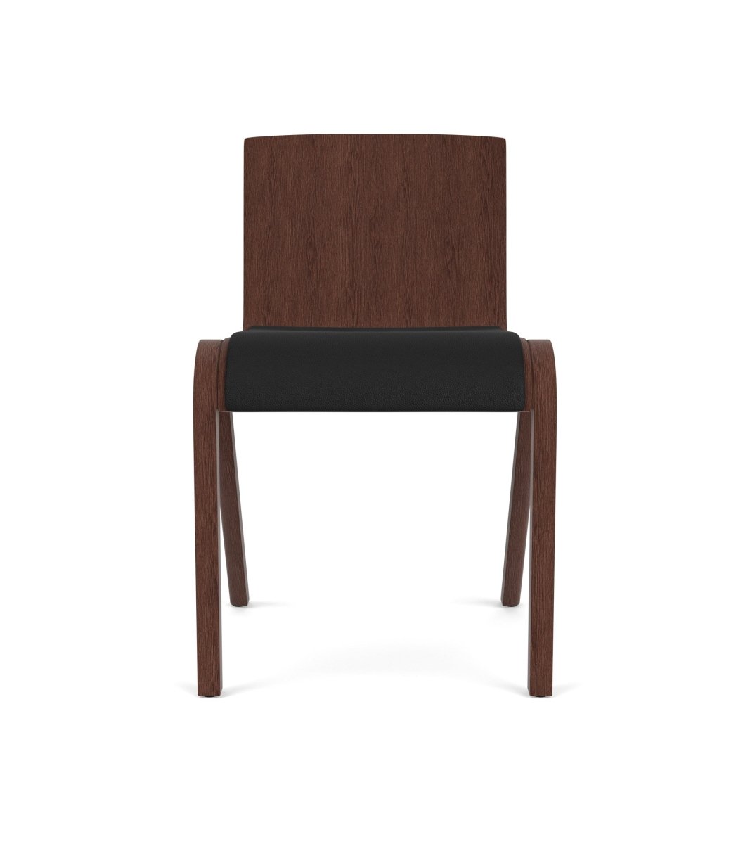 Ready Dining Chair seen from the front, featuring a red-stained oak frame and black Sierra 1001 upholstered seat.