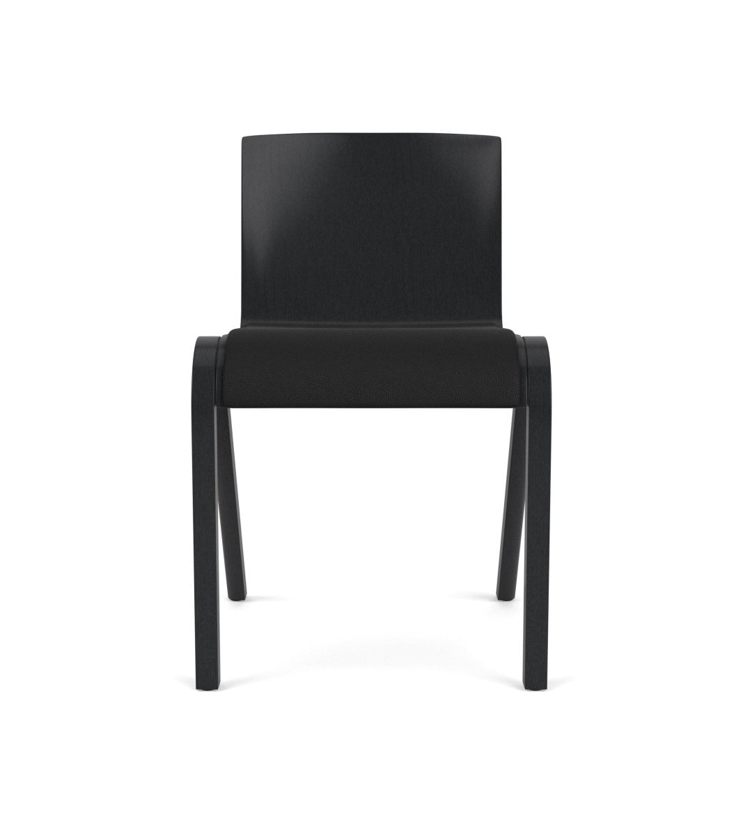 Front view of the Ready Dining Chair, Partially Upholstered, in black painted oak with black Sierra 1001 leather.