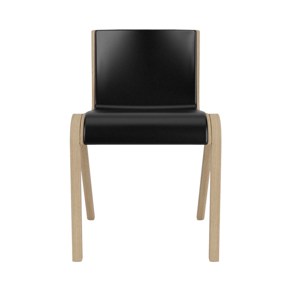 Front view of the Ready Dining Chair, Fully Upholstered, featuring a natural oak frame and black upholstery.