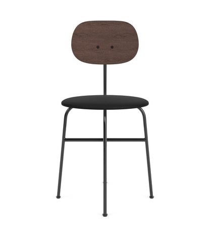 Afteroom Plus Dining Chair featuring a black upholstered seat, stained oak backrest, and black powder-coated steel frame.