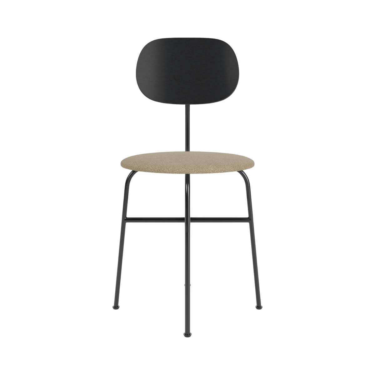 Front view of the Afteroom Plus Dining Chair with a black oak backrest and beige Audo Bouclé 02 upholstery.