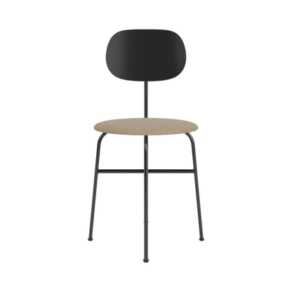 Front view of the Afteroom Plus Dining Chair with a black oak backrest and beige Audo Bouclé 02 upholstery.