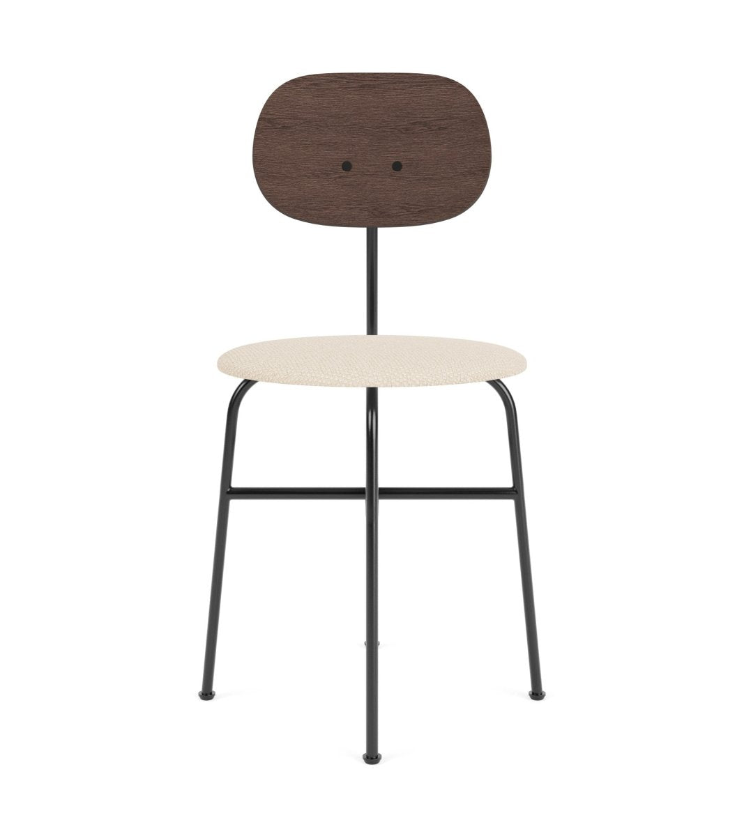 Afteroom Plus Dining Chair with a black steel frame, jasmin upholstered seat, and dark oak wood veneer backrest.