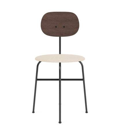 Afteroom Plus Dining Chair with a black steel frame, jasmin upholstered seat, and dark oak wood veneer backrest.