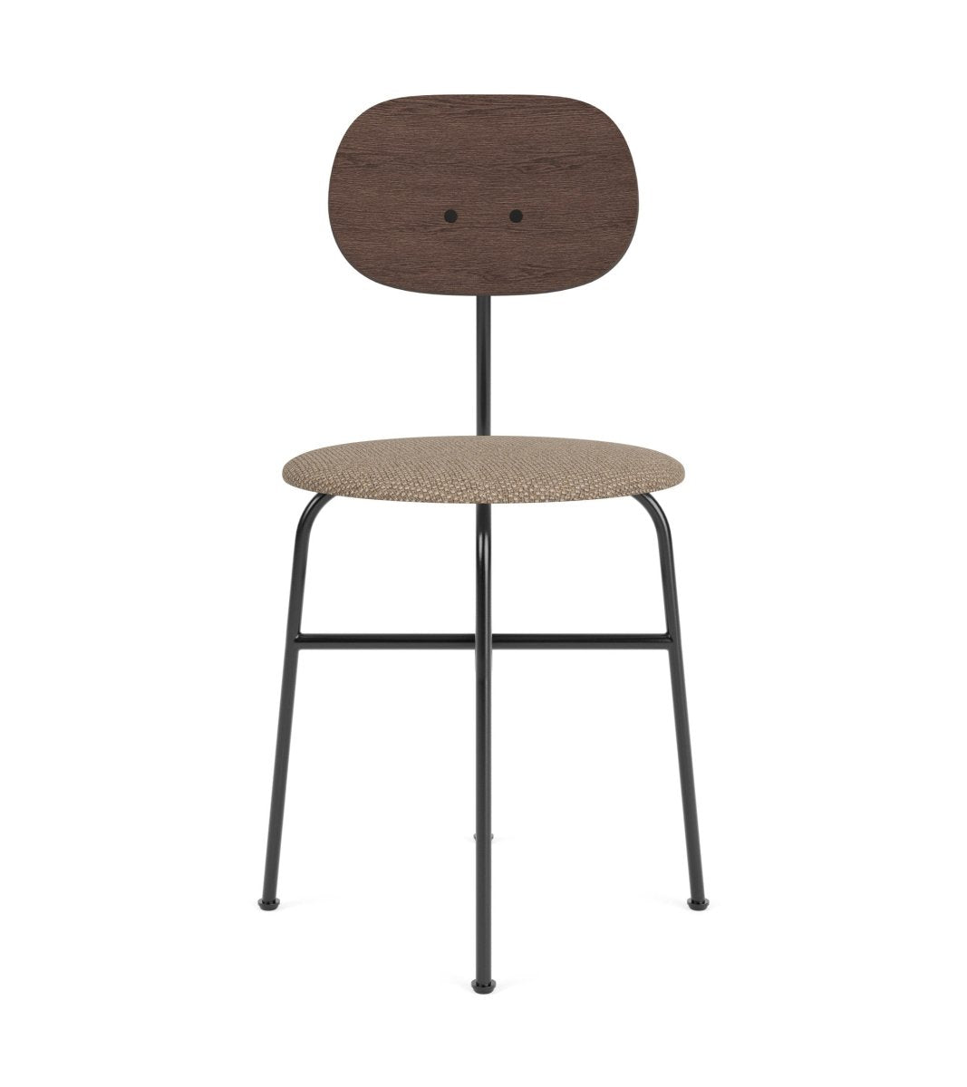 Afteroom Plus Dining Chair featuring a dark oak backrest and Logan Flint upholstered seat on a black steel frame.