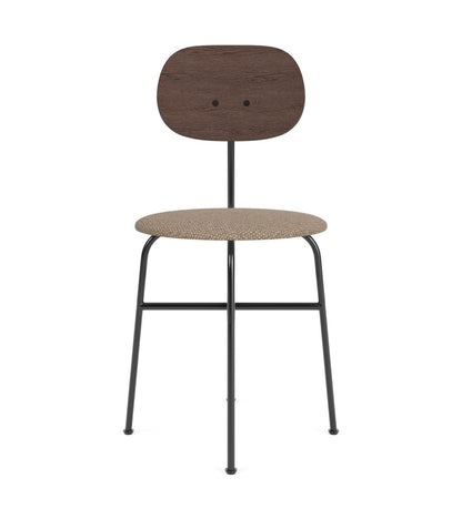 Afteroom Plus Dining Chair featuring a dark oak backrest and Logan Flint upholstered seat on a black steel frame.