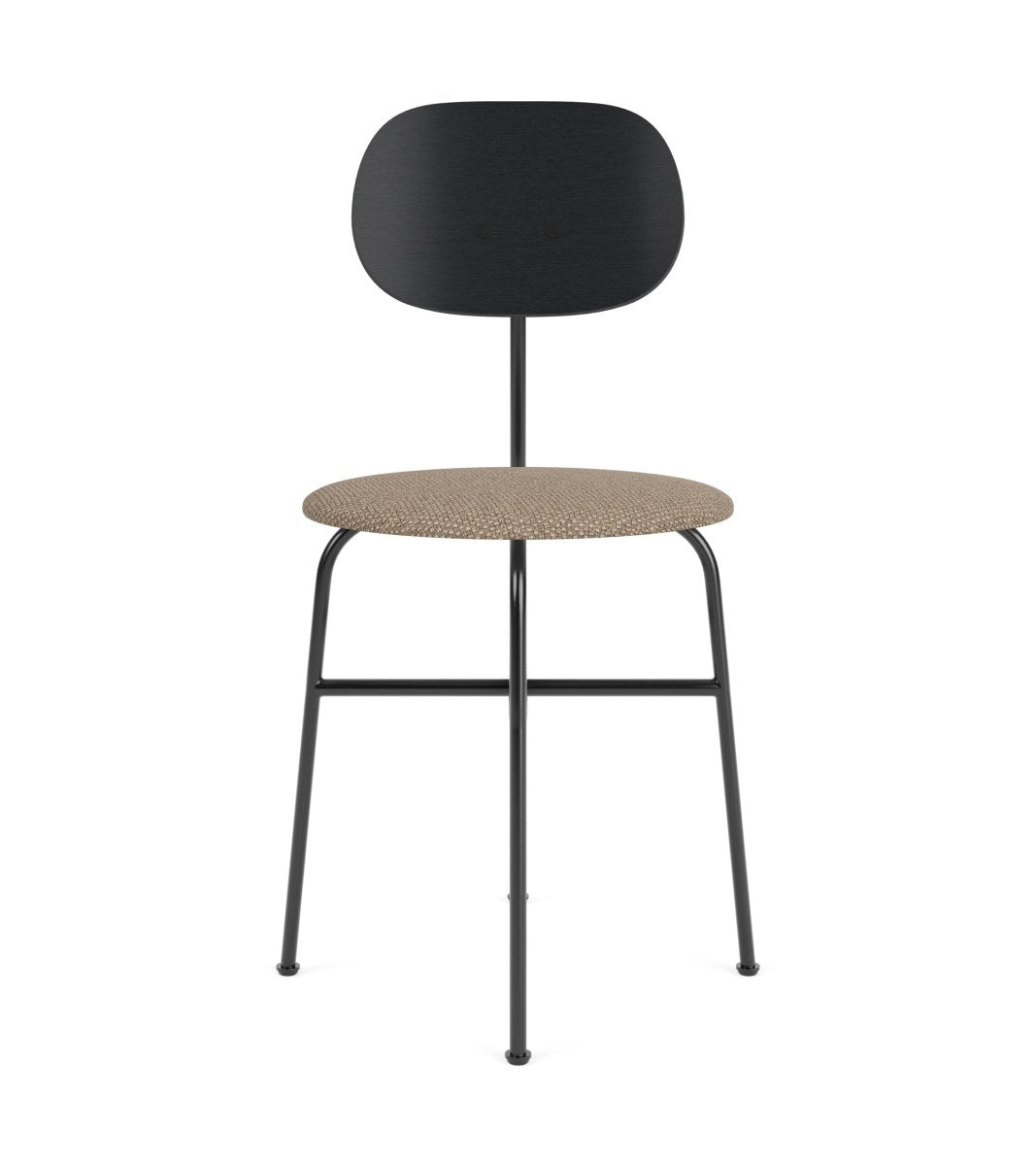 Afteroom Plus Dining Chair featuring a black steel frame, textured Logan Flint upholstered seat, and black wood backrest.