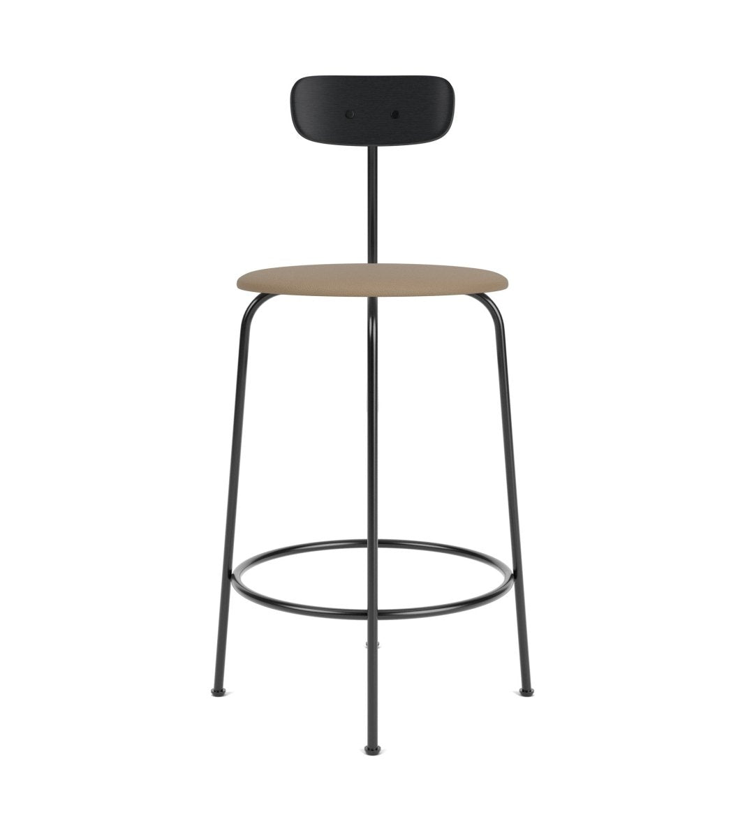 Afteroom Bar Chair with a black steel frame, black wood veneer backrest, and tan Sierra 1611 upholstered seat.