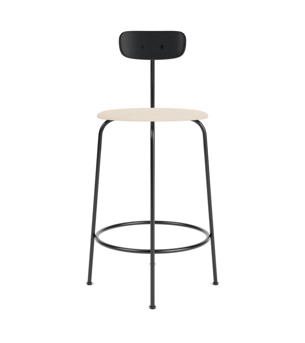 Afteroom Bar Chair with a black painted oak backrest and Logan Jasmine upholstered seat on a minimalist black frame.