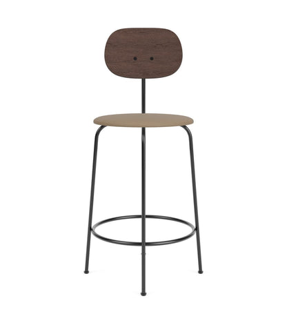 Afteroom Plus Bar & Counter Chair with a black metal frame, dark oak backrest, and tan Sierra 1611 upholstered seat.