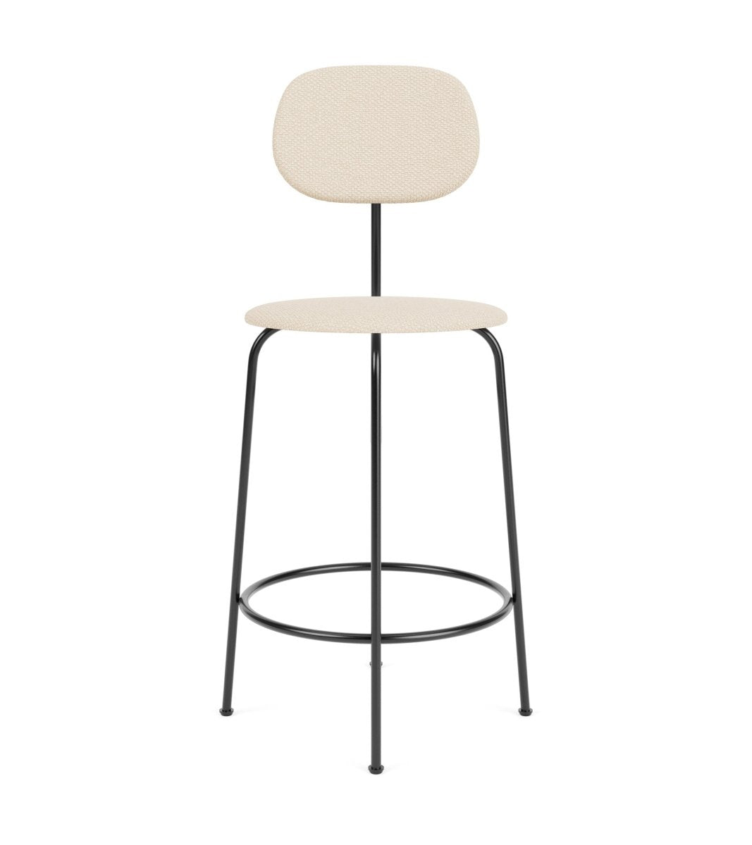 Front view of the Afteroom Plus Bar & Counter Chair, fully upholstered in light bouclé with a black powder-coated frame.