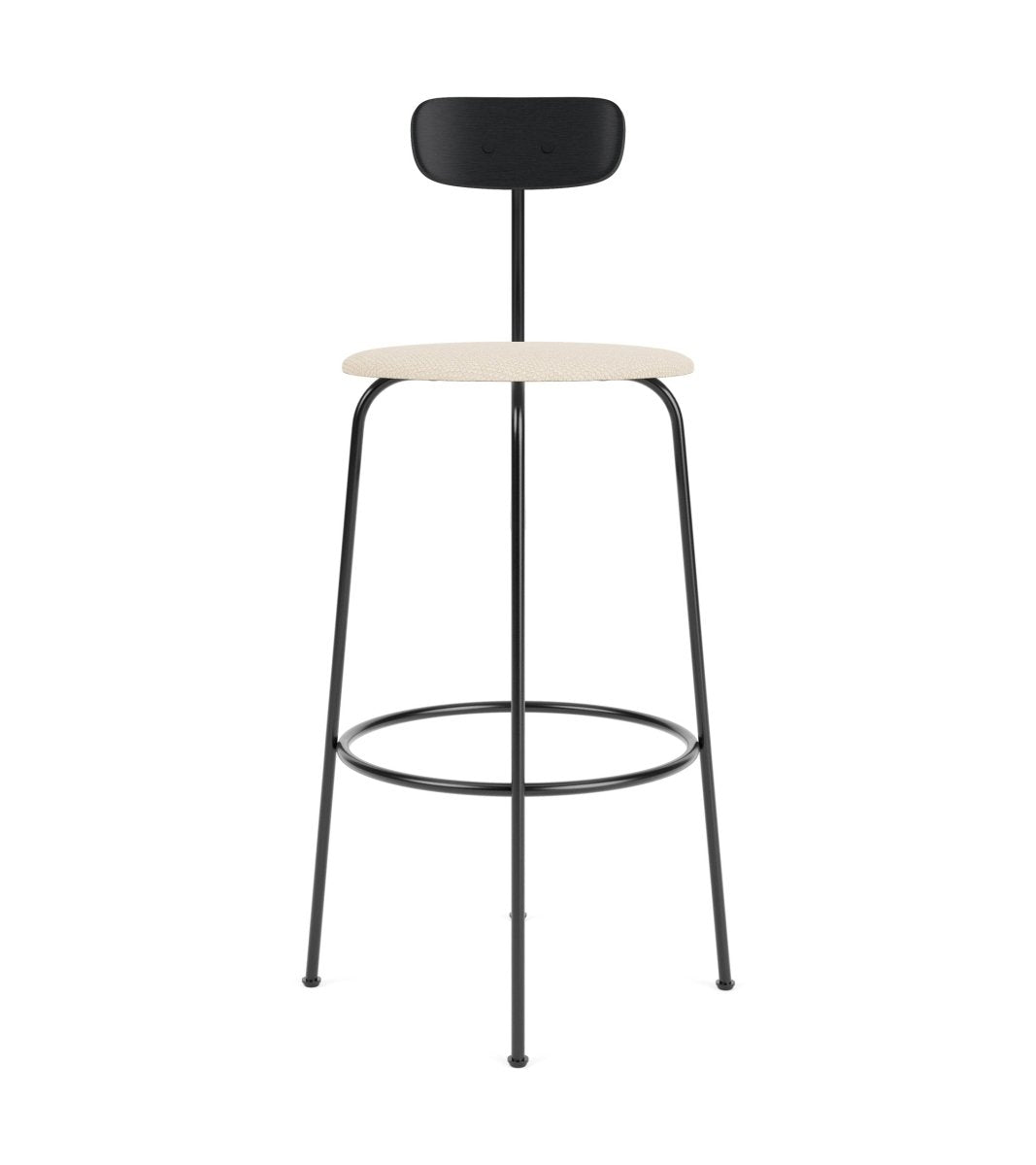 Afteroom Bar & Counter Chair with black painted oak backrest and Logan Jasmine upholstered seat on a black steel frame.