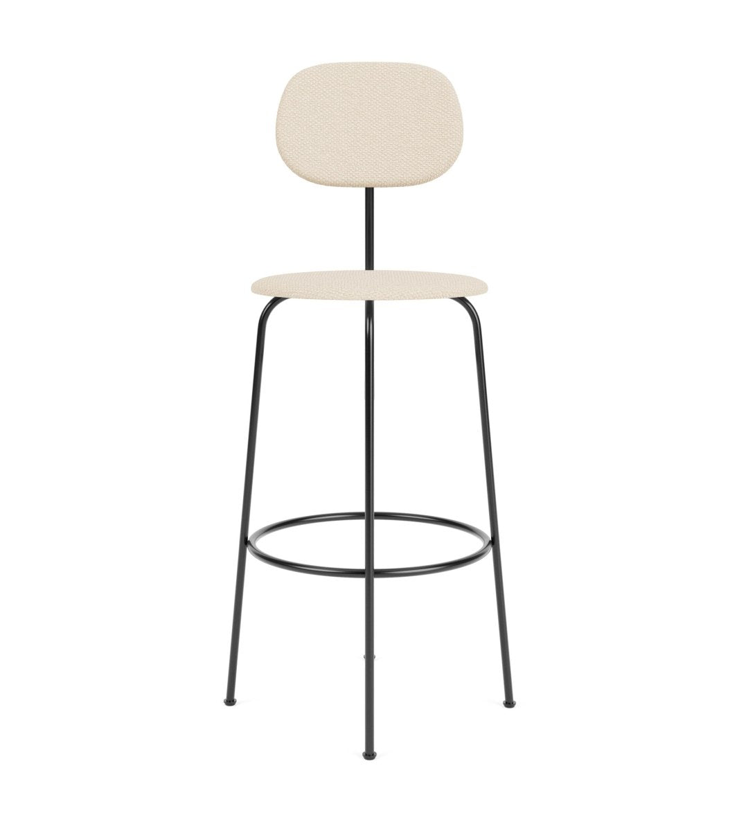 Afteroom Plus Bar & Counter Chair with beige textured upholstery and a minimalist black powder-coated metal frame.