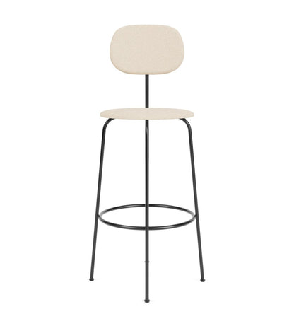 Afteroom Plus Bar & Counter Chair with beige textured upholstery and a minimalist black powder-coated metal frame.