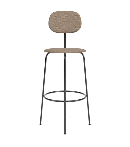 Afteroom Plus Bar & Counter Chair with a black powder-coated metal frame and beige textured bouclé upholstery.