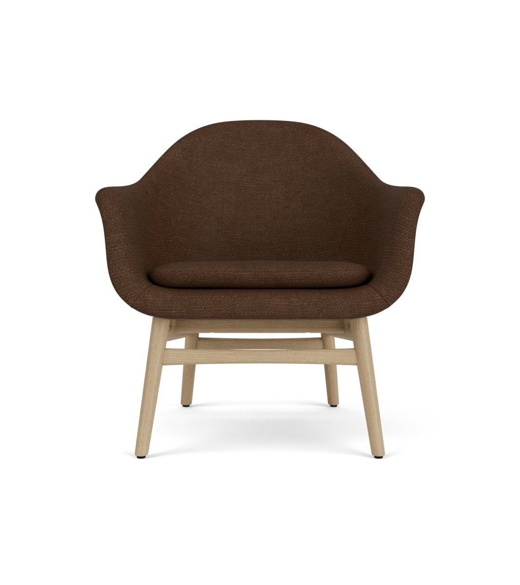 Front view of the Harbour Lounge Chair in Audo Bouclé 07 upholstery with a solid natural oak wood frame.
