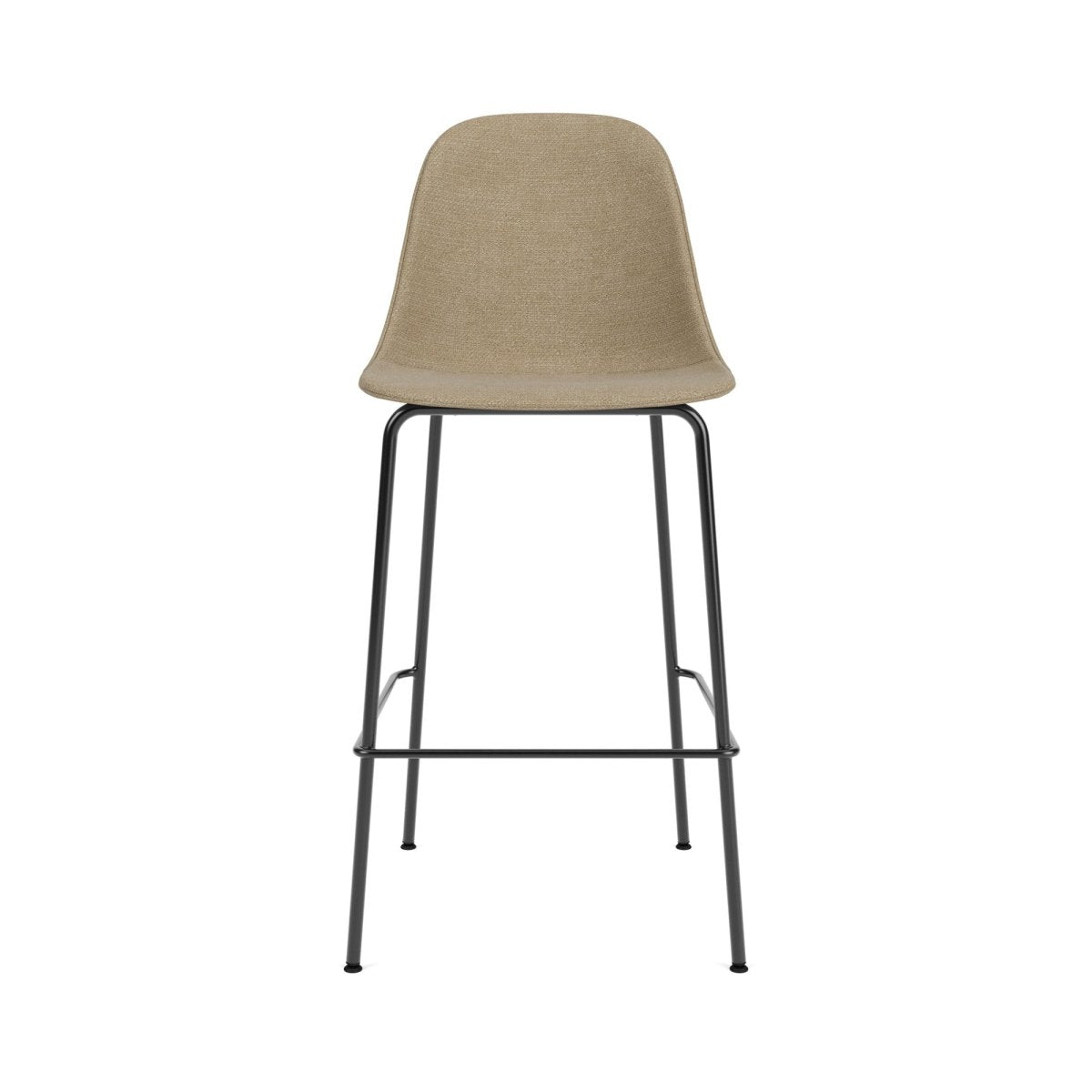 Front view of the Harbour Side Chair, Counter & Bar Height, upholstered in beige boucle with a black steel frame.