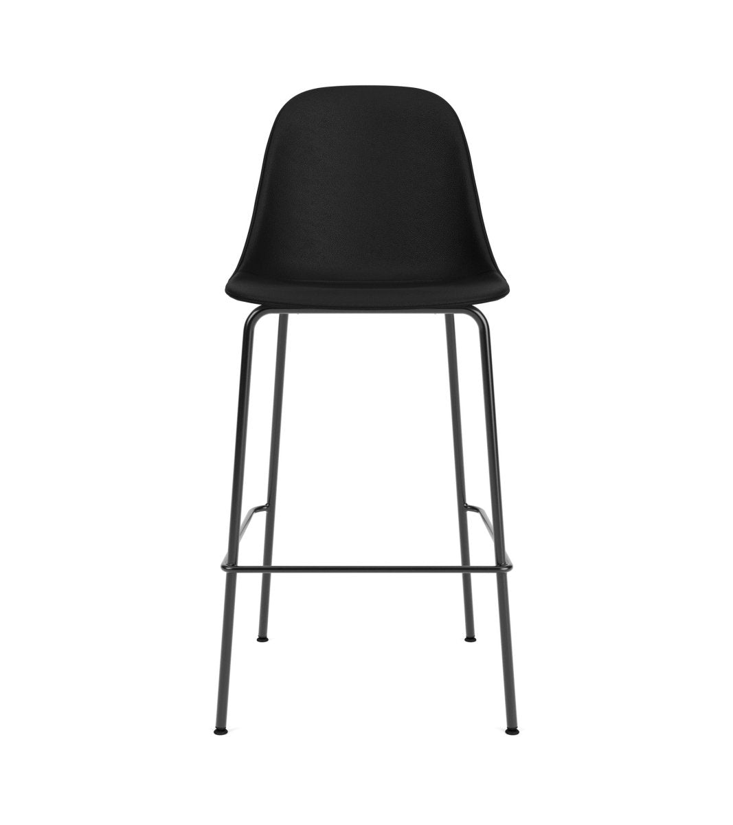 Front view of the Harbour Side Chair, Counter & Bar Height, upholstered in black with a black powder-coated steel base.