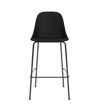 Front view of the Harbour Side Chair, Counter & Bar Height, upholstered in black with a black powder-coated steel base.