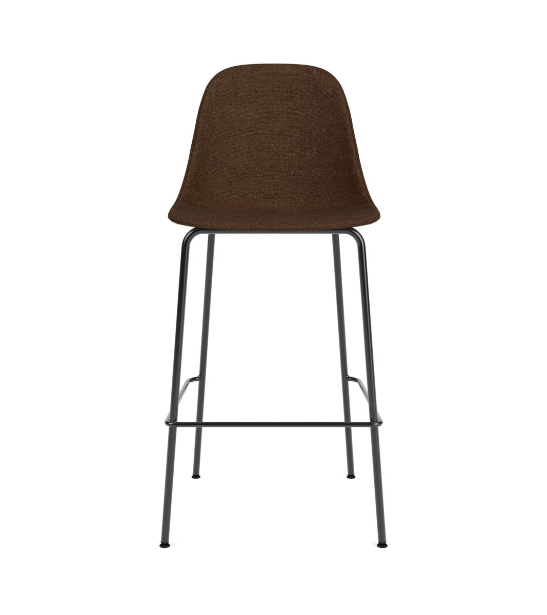 Front view of the Harbour Side Chair in brown bouclé upholstery with black powder-coated steel legs.