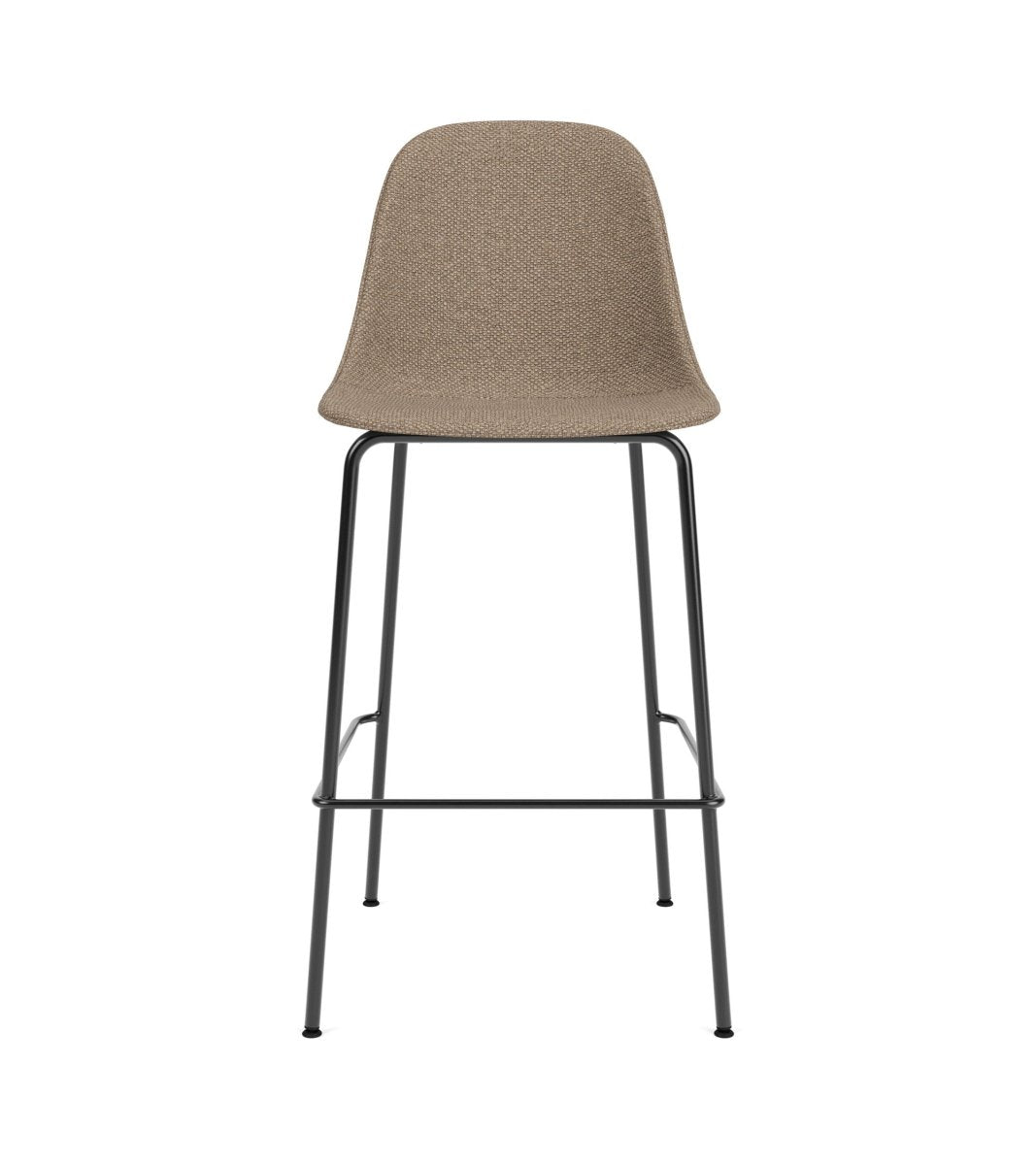 Front view of the Harbour Side Chair, Counter & Bar Height, upholstered in Logan Flint with black steel legs.