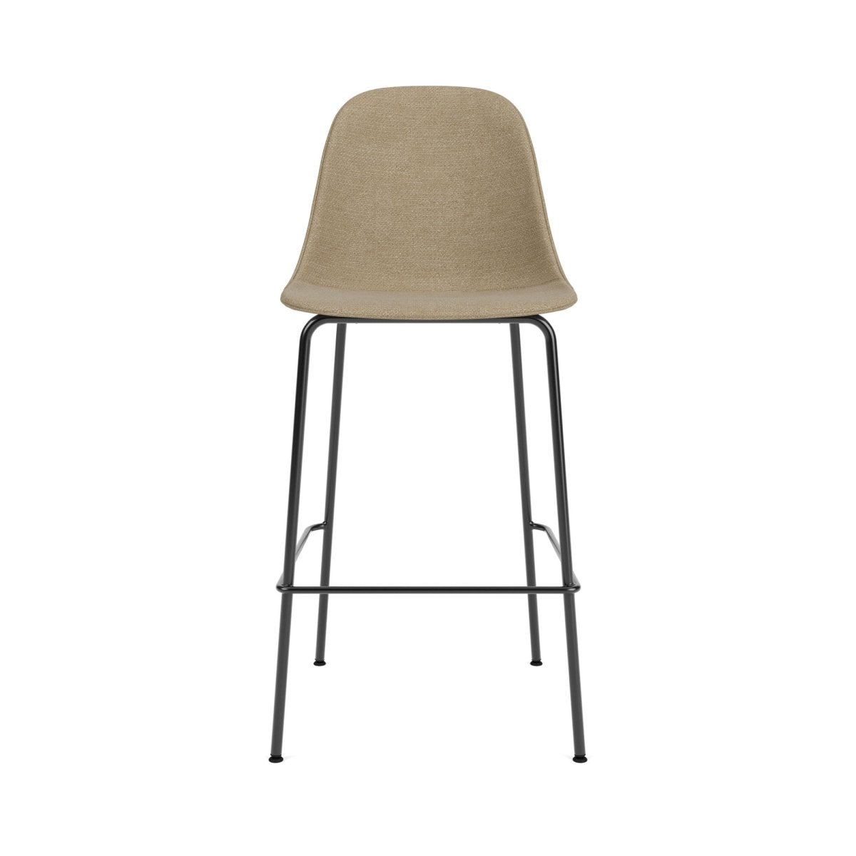 Front view of the Harbour Side Chair, Counter & Bar Height, upholstered in beige boucle with a black steel frame.