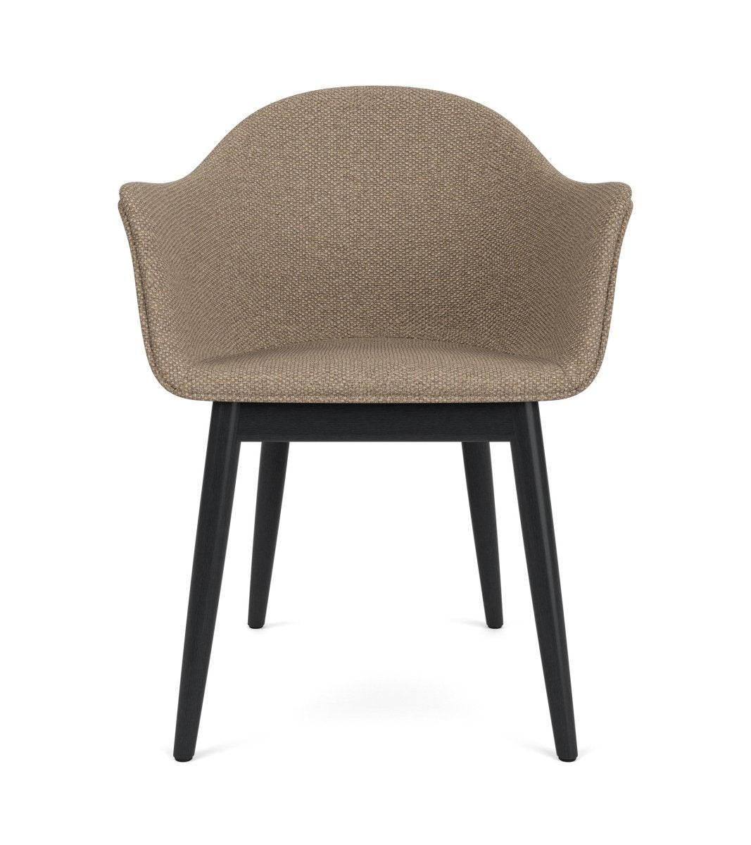Front view of the Harbour Arm Chair, Dining Height, with a black-painted oak base and textured Logan Flint upholstery.