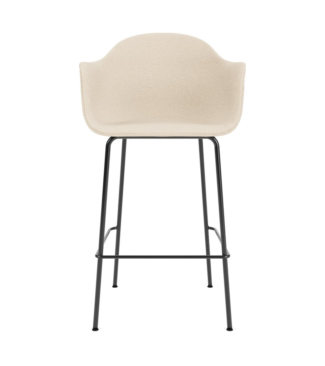 Harbour Arm Chair, Counter Height, in cream Logan Jasmin upholstery with a slender black powder-coated steel frame.