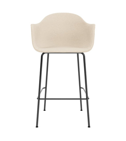 Harbour Arm Chair, Counter Height, in cream Logan Jasmin upholstery with a slender black powder-coated steel frame.