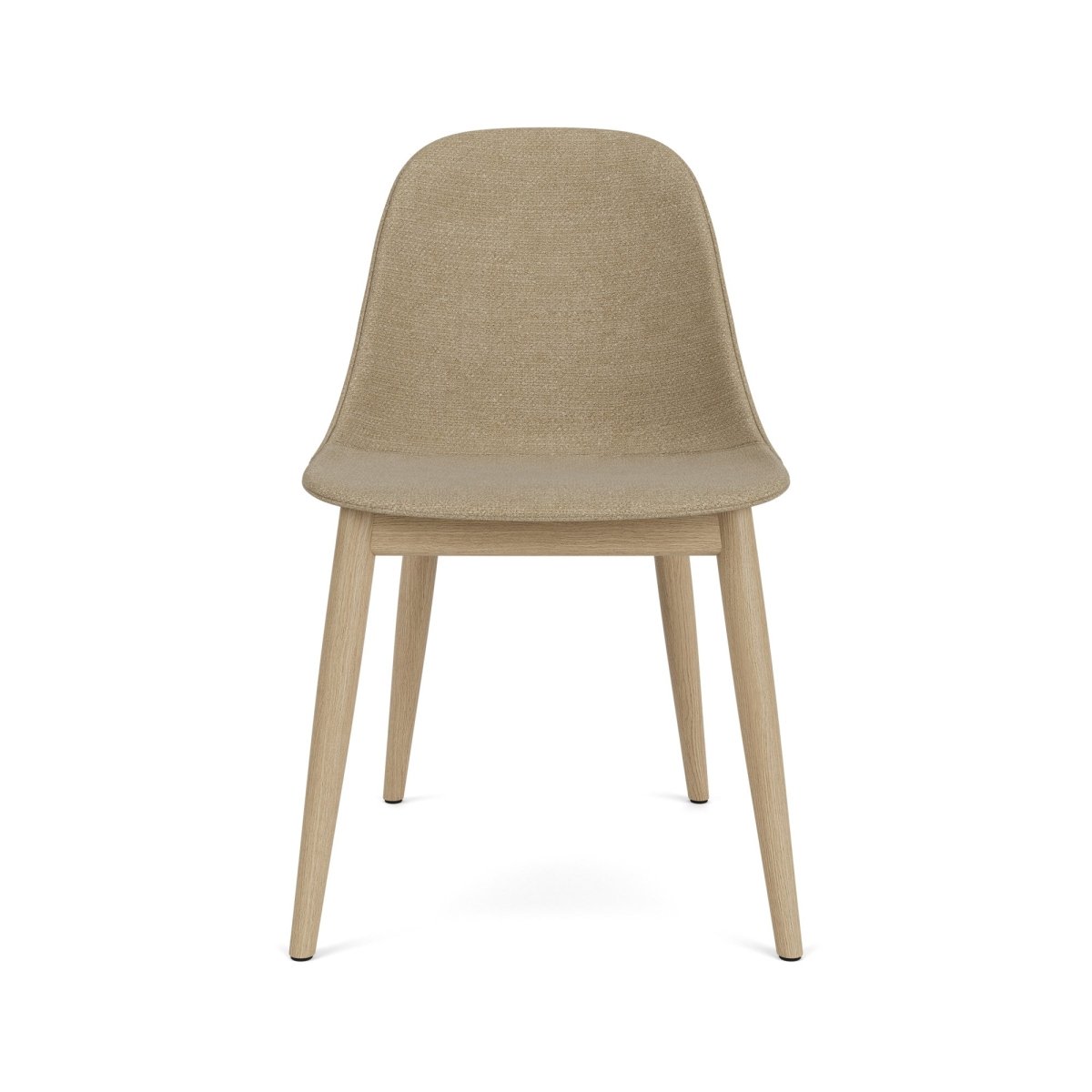 Front view of the Harbour Side Chair, Dining Height, upholstered in Audo Bouclé 02 with natural oak legs.