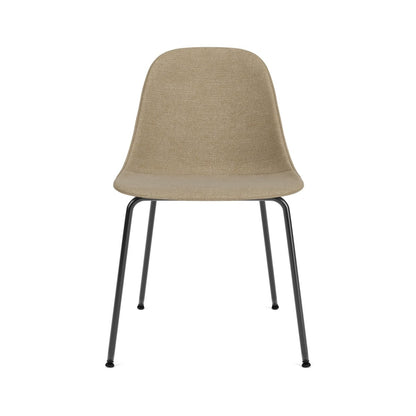 Front view of the Harbour Side Chair featuring beige Audo Bouclé 02 upholstery and black powder-coated metal legs.