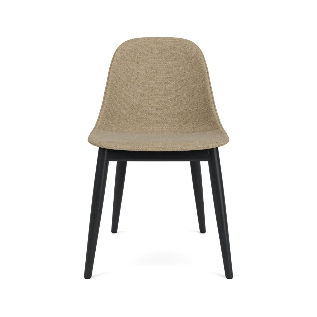 Front view of the Harbour Side Chair in Audo Bouclé 02 upholstery with a black-painted oak frame.