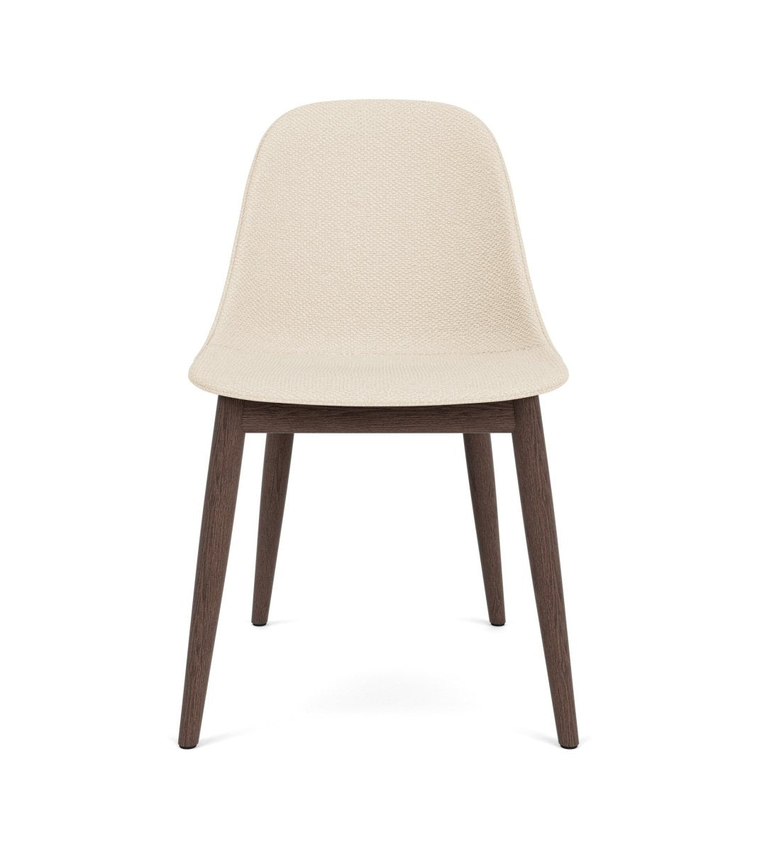 Front view of the Harbour Side Chair in Logan Jasmin White upholstery with a dark-stained oak base.