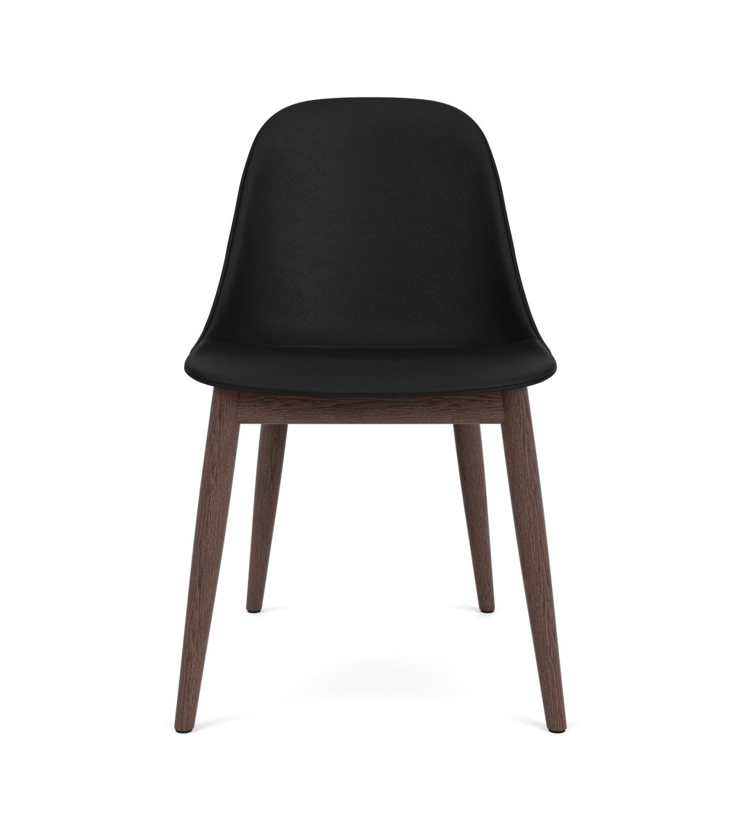 Front view of the Harbour Side Chair, Dining Height, featuring black upholstery and dark-stained oak legs.