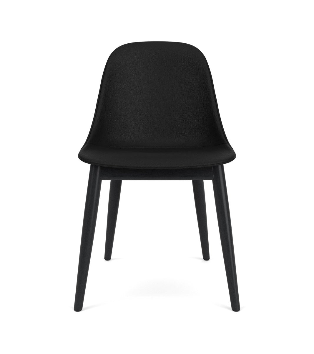Front view of the Harbour Side Chair, Dining Height, with black Sierra leather upholstery and black-painted oak legs.