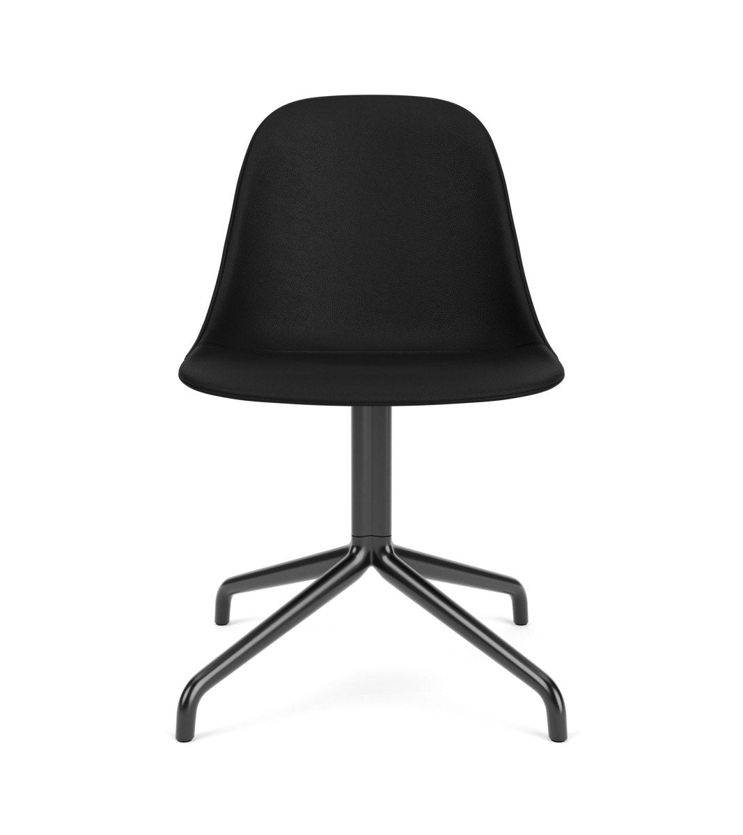 Harbour Side Chair with black leather upholstery and a matching black star base, shown from the front.