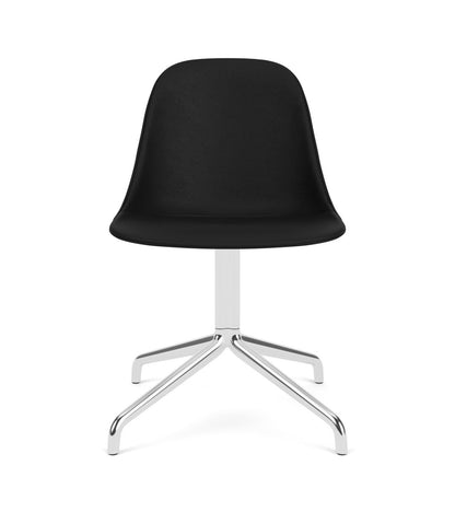 Front view of the Harbour Side Chair with black Sierra upholstery and a polished aluminum star base.