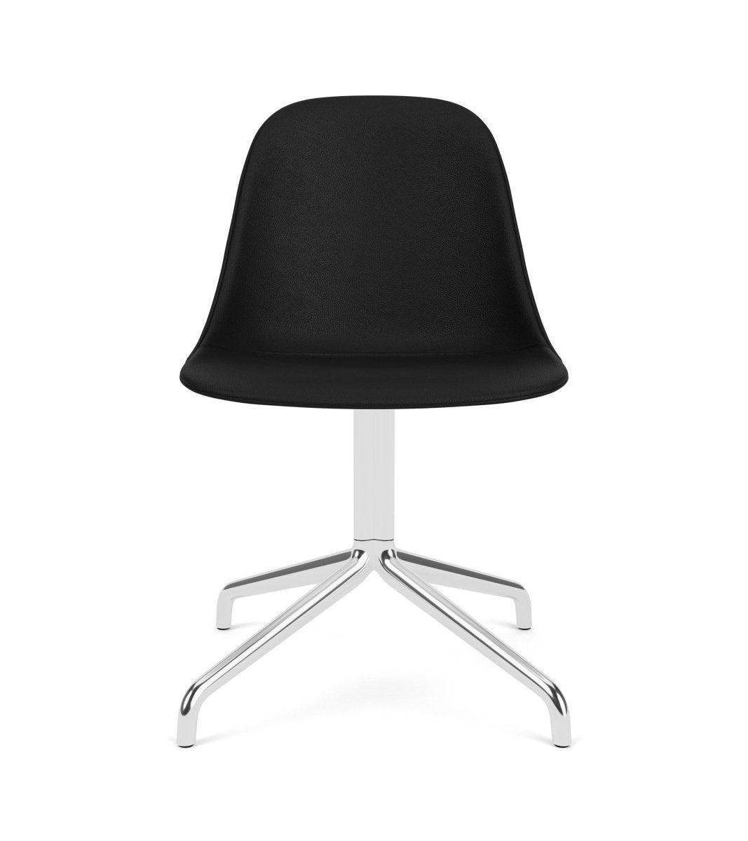 Front view of the Harbour Side Chair with black Sierra upholstery and a polished aluminum star base.