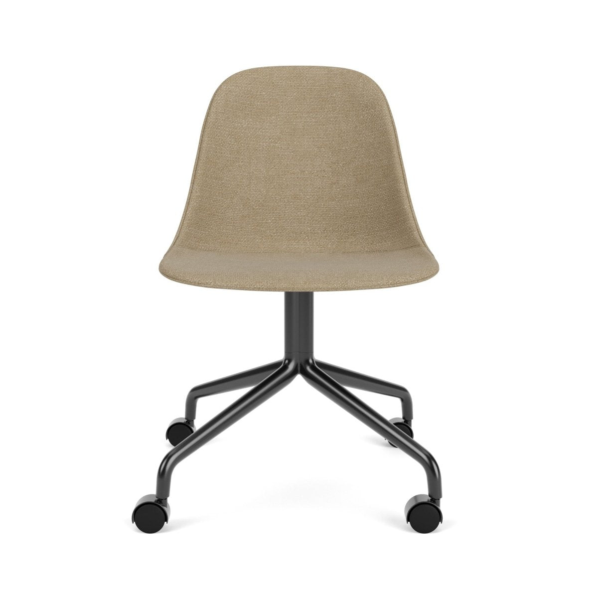 Harbour Side Chair featuring tan bouclé upholstery and a black star base with casters, shown from the front.
