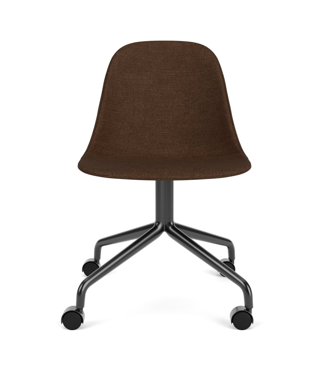 Upholstered Harbour Side Chair in brown boucle with a sleek black star base and casters, shown from the front.