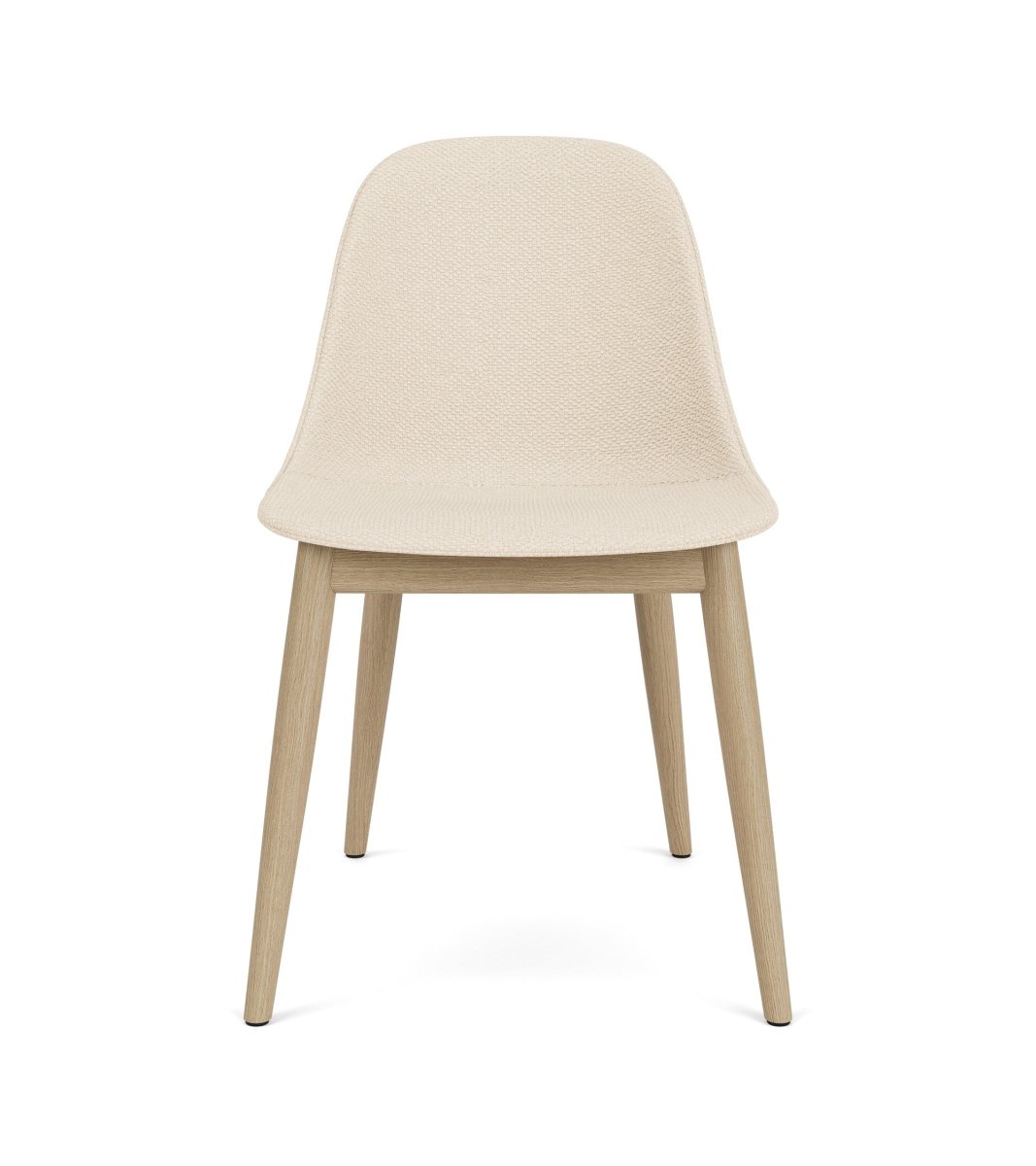 Front view of the Harbour Side Chair, Dining Height, in Logan Jasmin upholstery with a natural oak wood base.