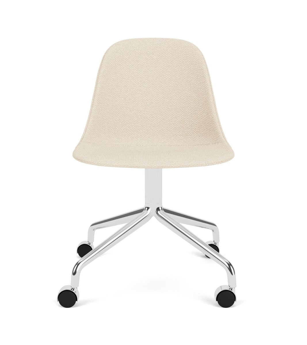 Harbour Side Chair in Logan Jasmin upholstery with a polished aluminium star base and casters, shown from the front.
