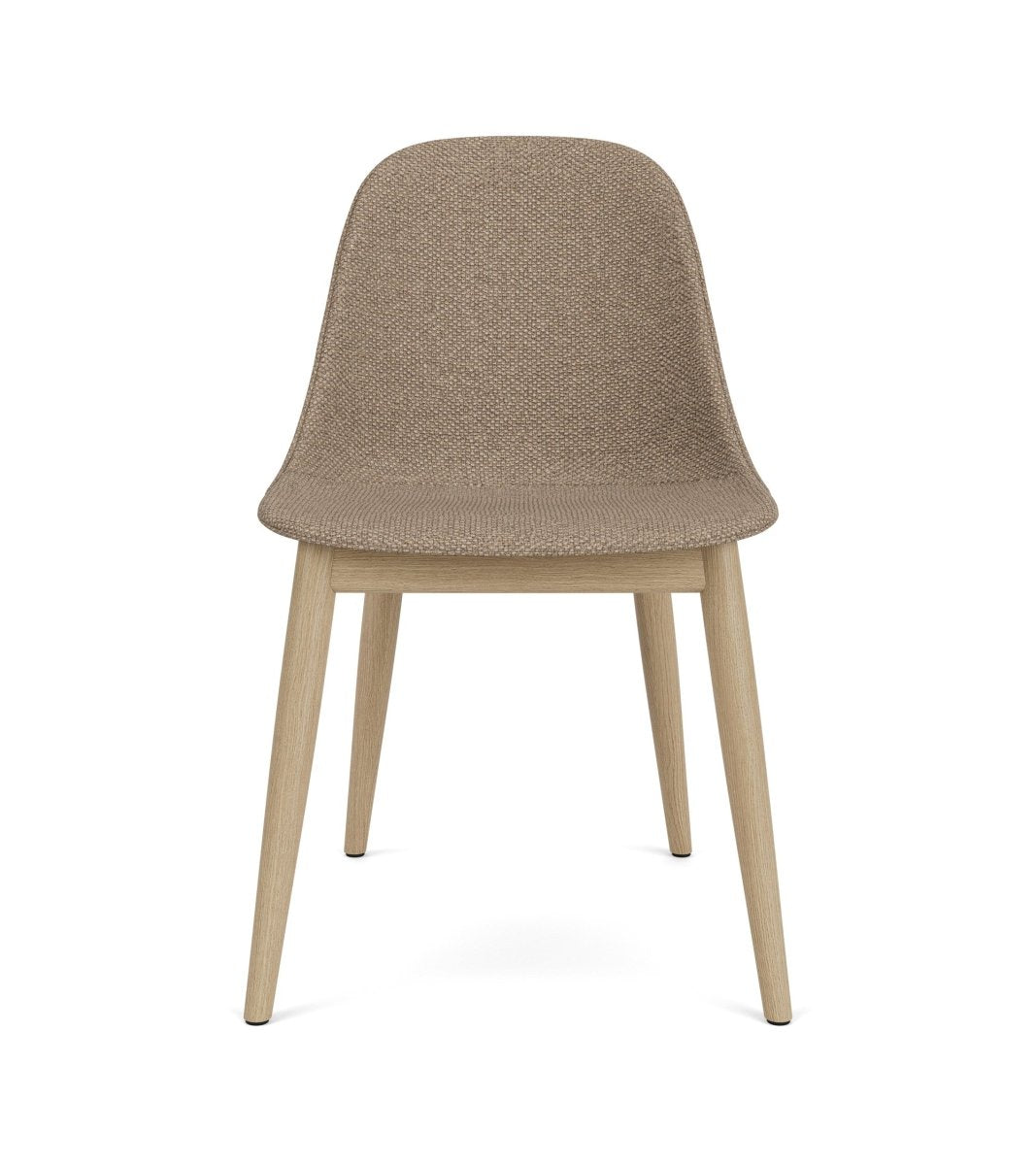 Harbour Side Chair, Dining Height, shown from the front with textured Logan Flint upholstery and natural oak legs.