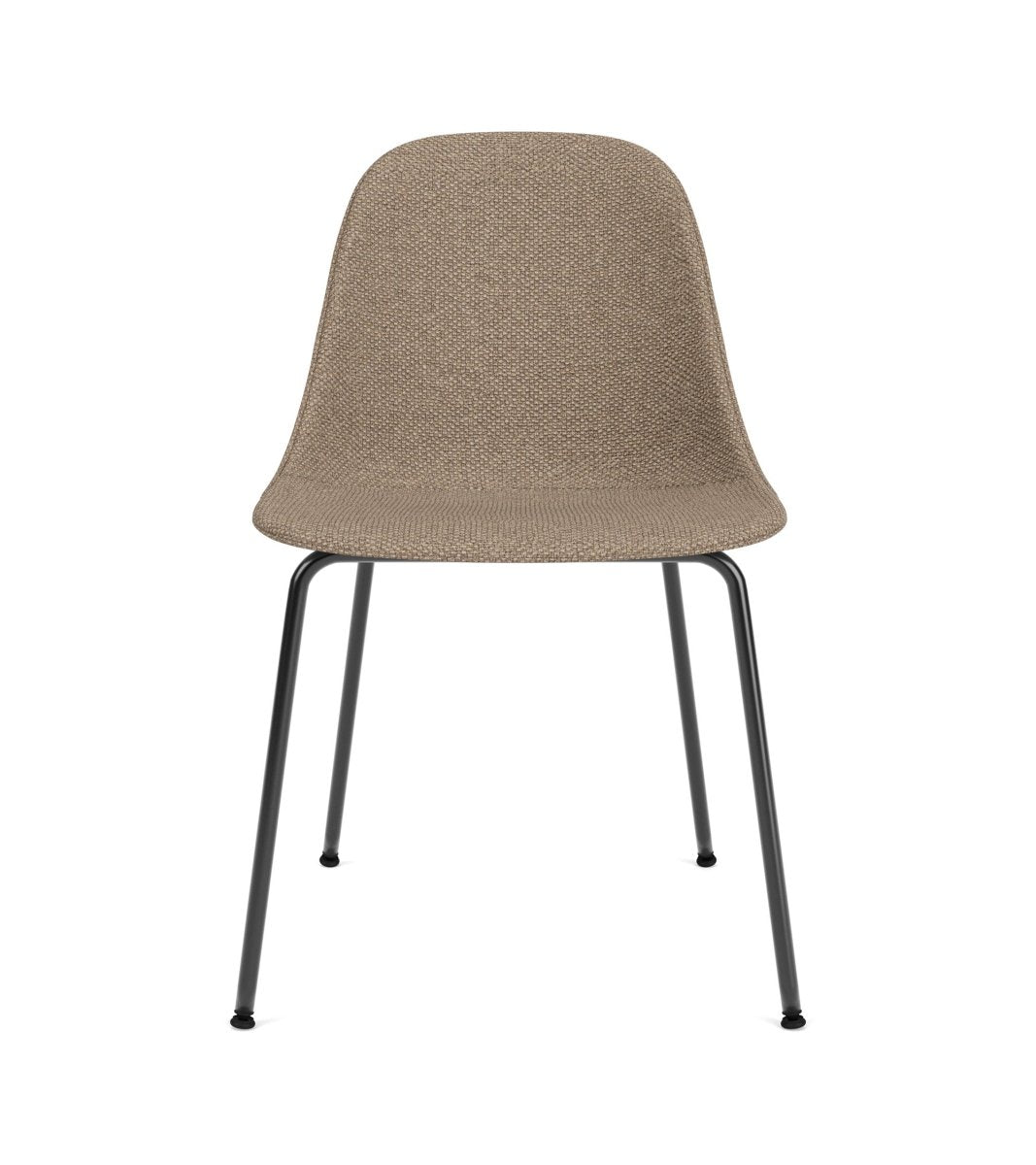 Front view of the Harbour Side Chair, Dining Height, in textured Logan Flint upholstery with a black steel base.